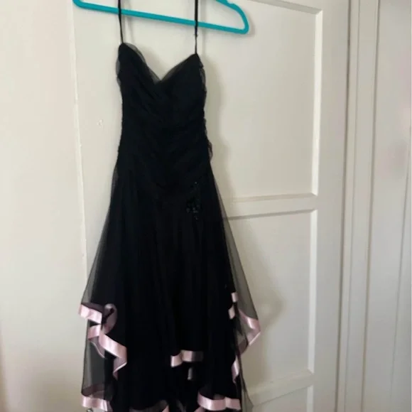 Black Strapless Dress with Pink Accents - Picture 1 of 1
